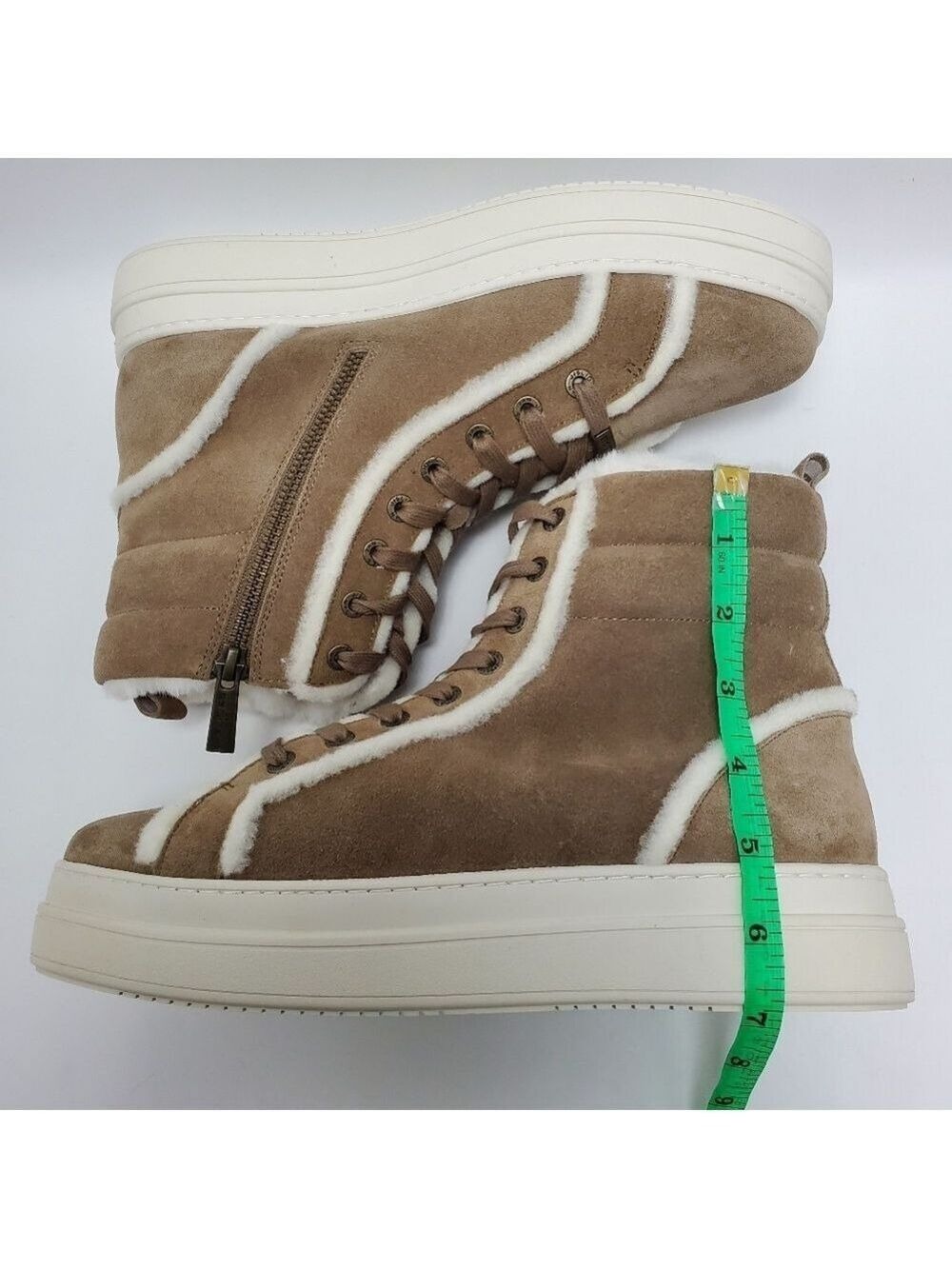 J Slides NYC Nadal Faux Fur High Top Platform Boot Sneakers Taupe Suede Size 9.5 - Picture 11 of 15